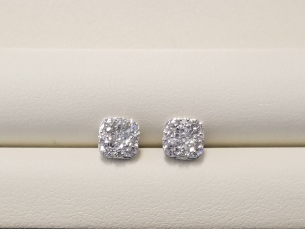Diamond Cluster Stud Earrings- Cushion Shape by Madison L